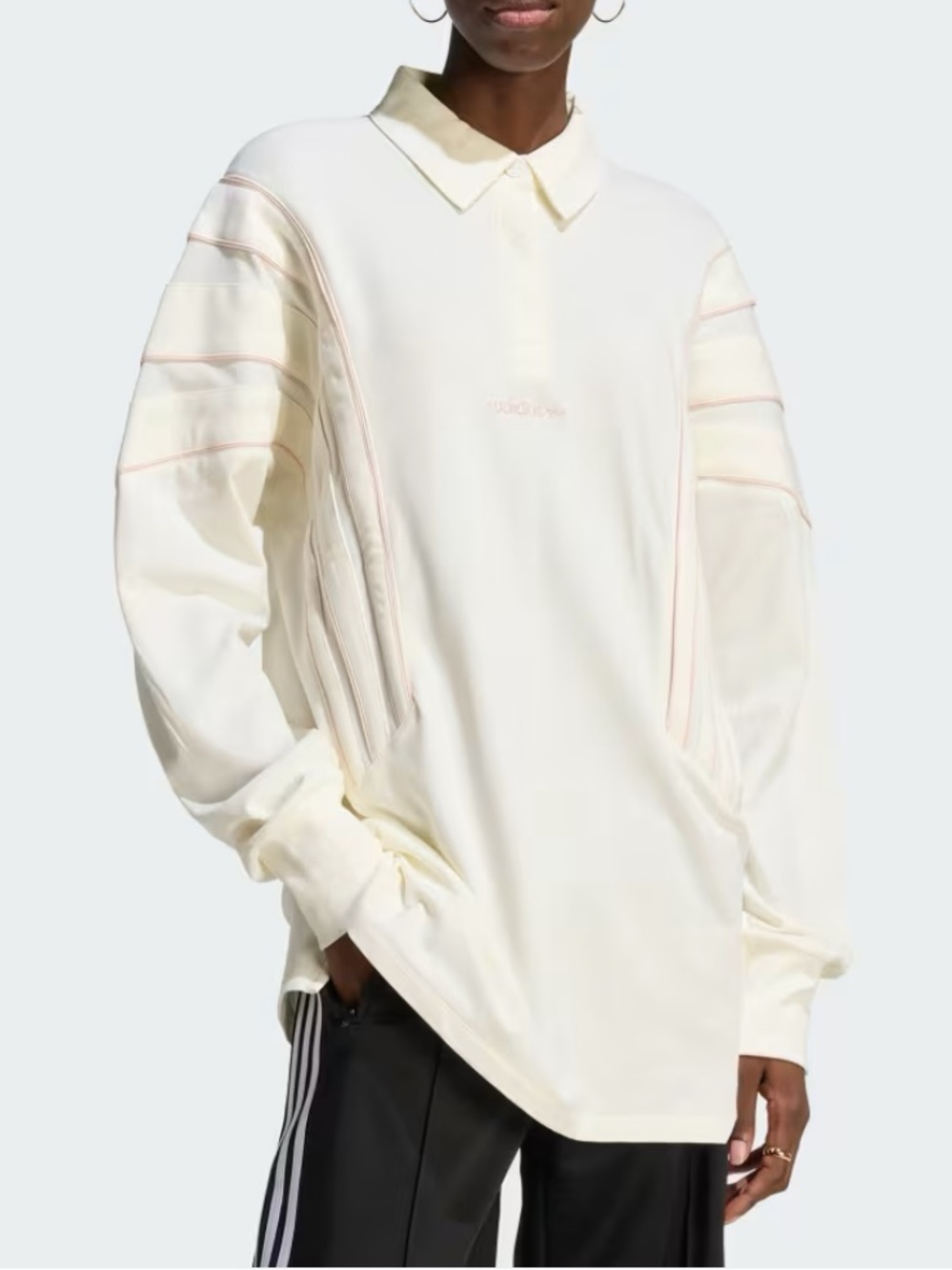 NWT adidas Cream Long-Sleeve Polo with Light Pink Piping Size S